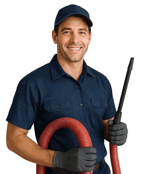 Kingwood TX Air Ducts Cleaning technician holding HVAC tools and smiling